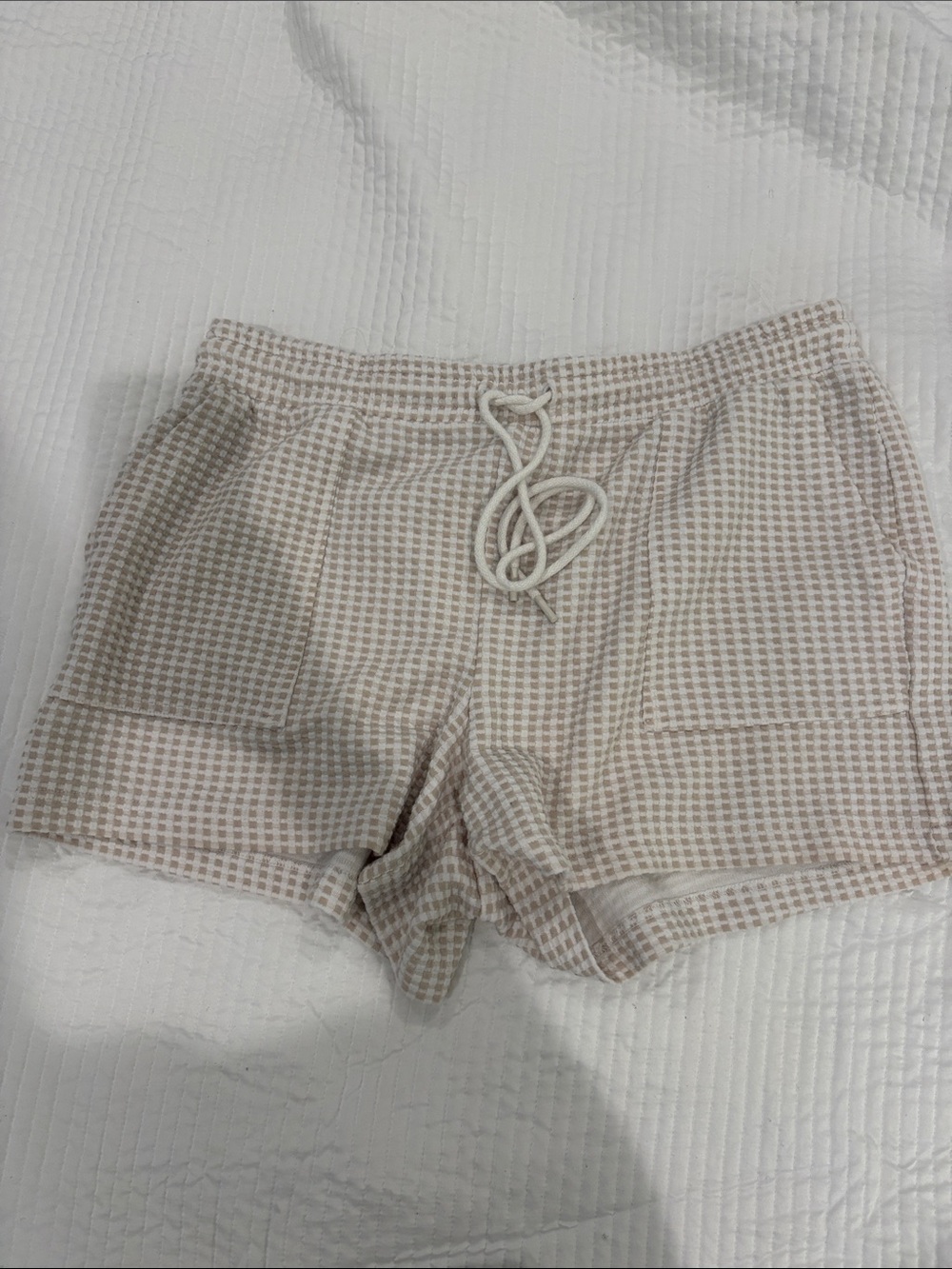 Loft Lou and grey Beige Gingham Knit Lounge Shorts